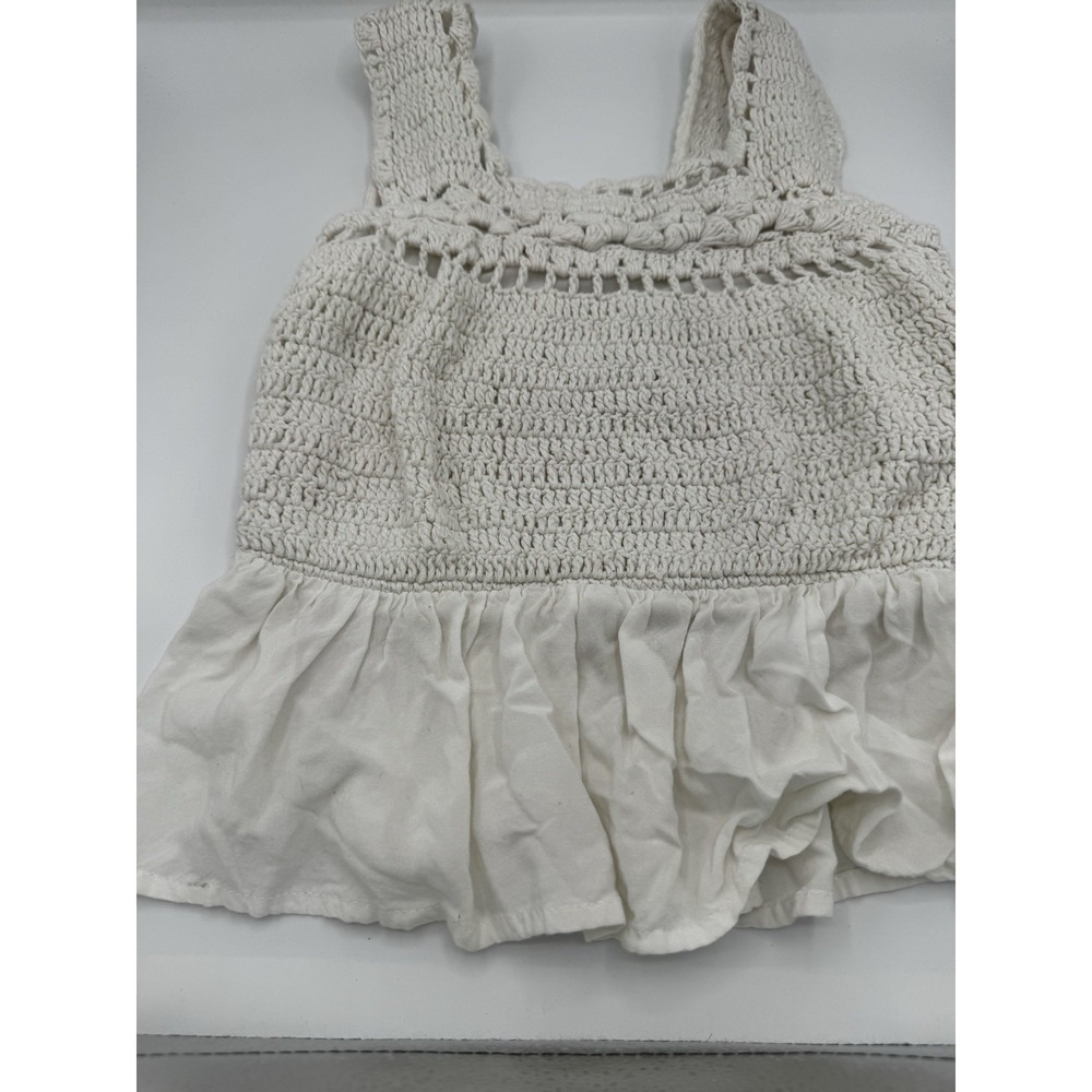 White Women's Crocheted Baby Doll Top Crop Size XS EUC CT2